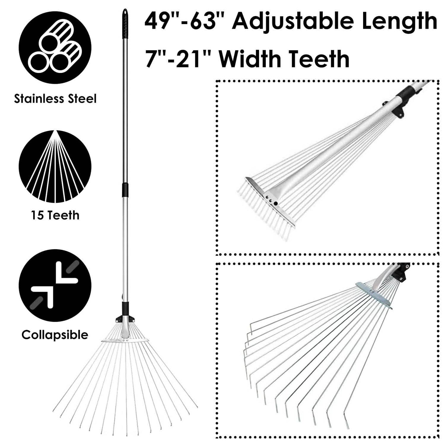 15-Teeth Expanding Stainless Steel Rake DailySale