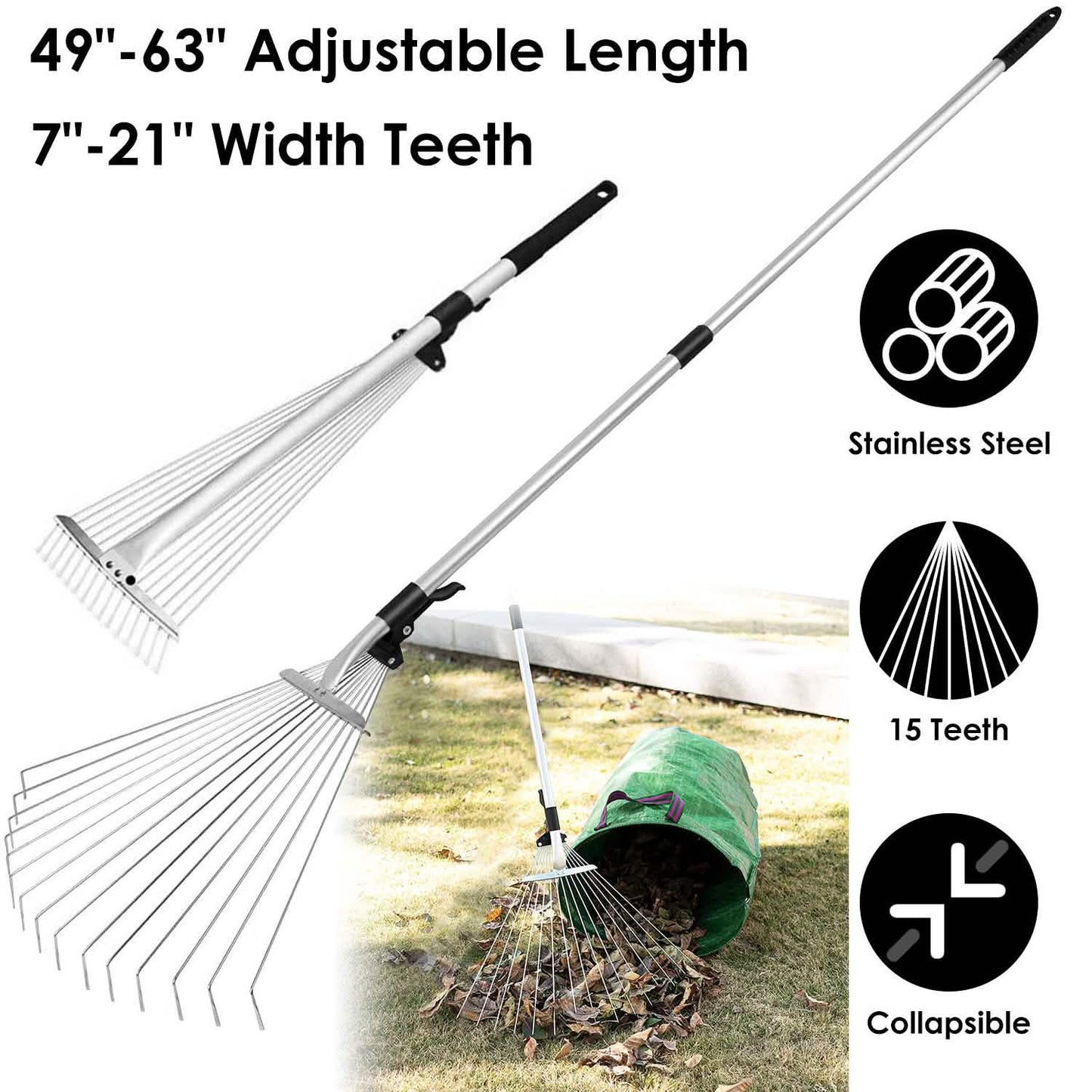 15-Teeth Expanding Stainless Steel Rake DailySale