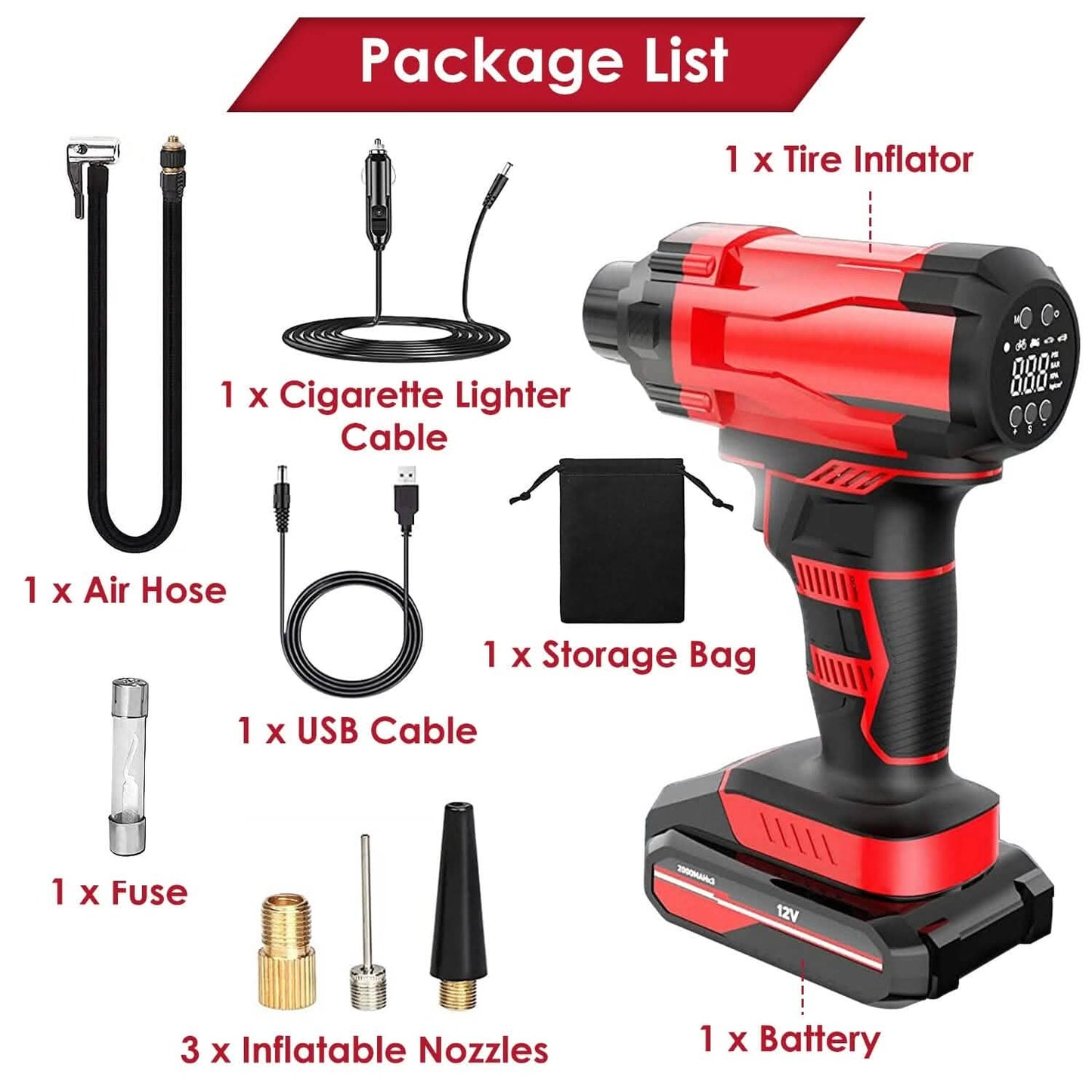 150 PSI 12V Portable Cordless Tire Pump 6000mAh Rechargeable with LED Light DailySale