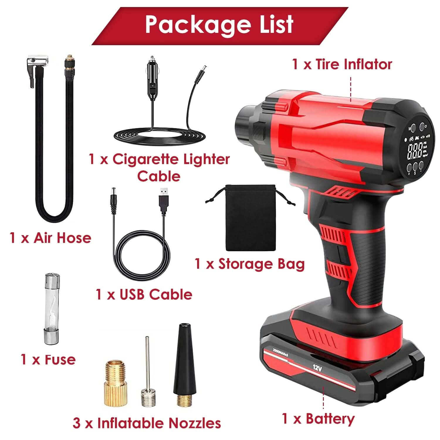 150 PSI 12V Portable Cordless Tire Pump 6000mAh Rechargeable with LED Light DailySale