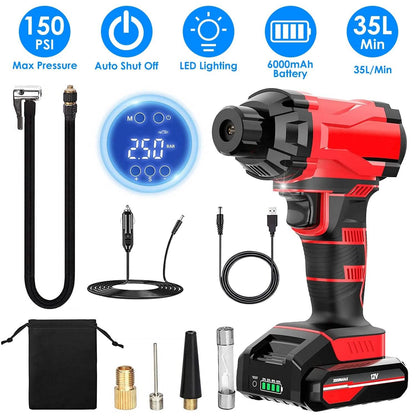 150 PSI 12V Portable Cordless Tire Pump 6000mAh Rechargeable with LED Light DailySale