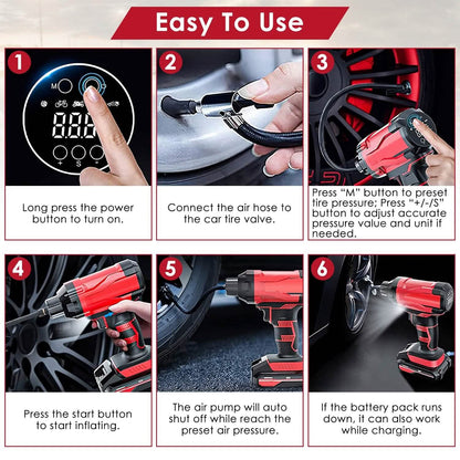 150 PSI 12V Portable Cordless Tire Pump 6000mAh Rechargeable with LED Light DailySale