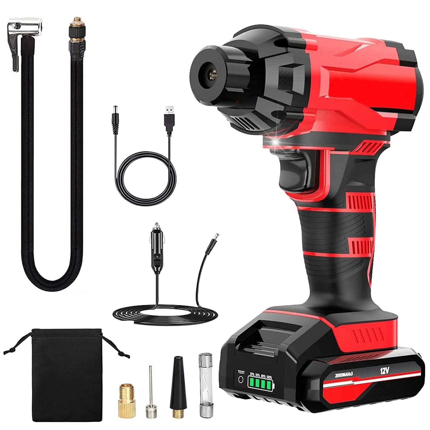 150 PSI 12V Portable Cordless Tire Pump 6000mAh Rechargeable with LED Light DailySale