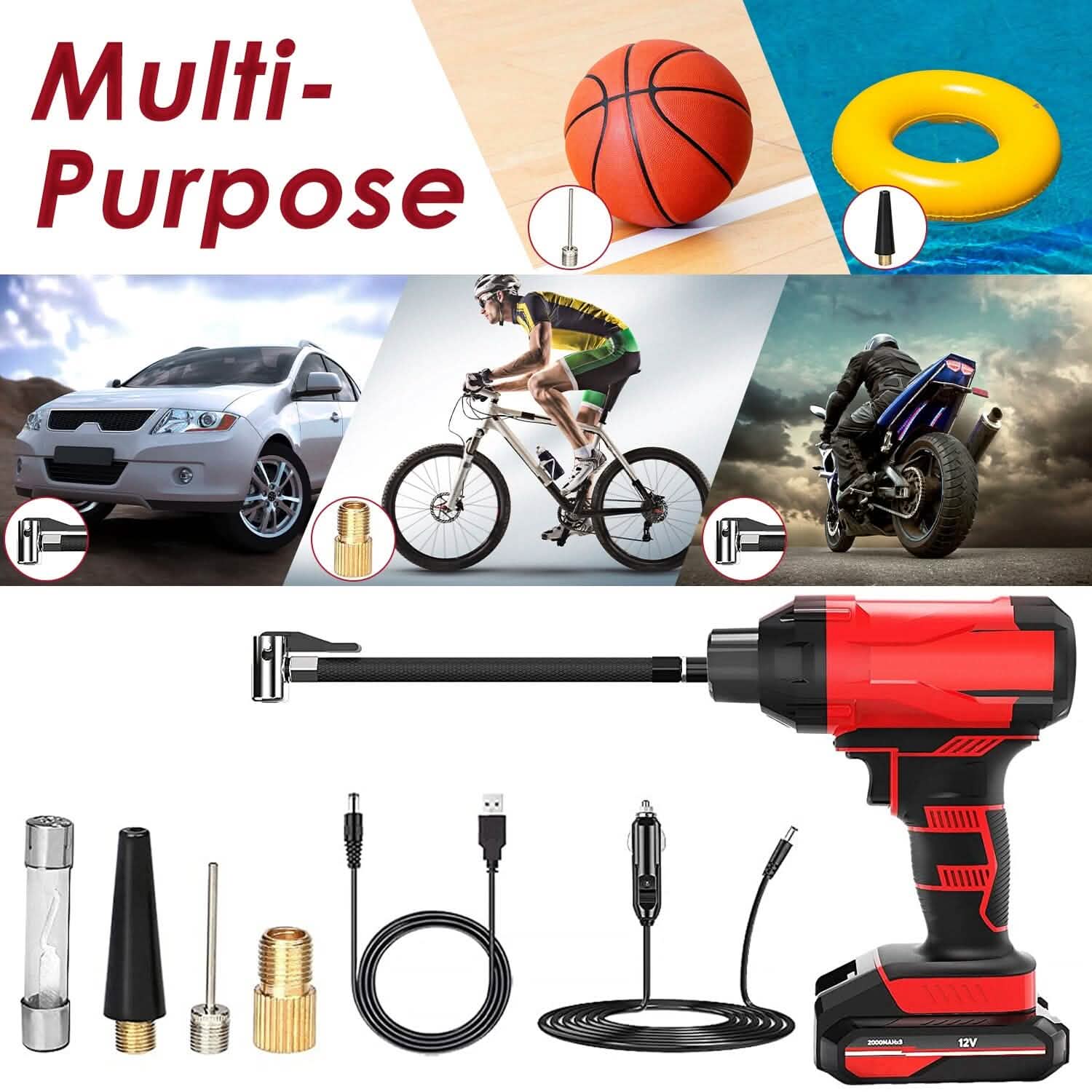 150 PSI 12V Portable Cordless Tire Pump 6000mAh Rechargeable with LED Light DailySale