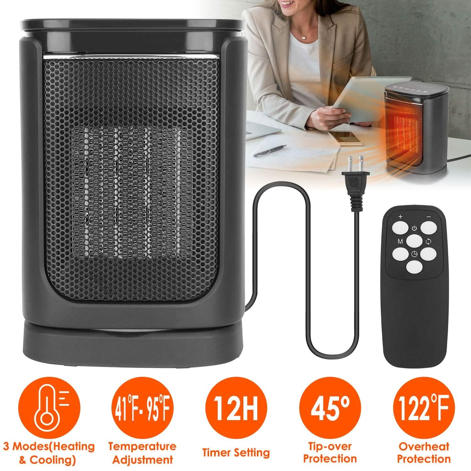 1500W Electric Space Heater Ceramic Heater Fan with 3 Modes Remote Control Digital Display DailySale