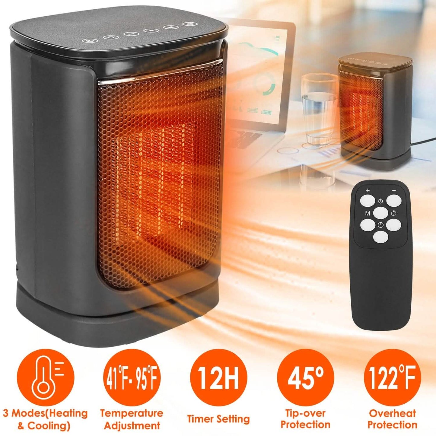 1500W Electric Space Heater Ceramic Heater Fan with 3 Modes Remote Control Digital Display DailySale
