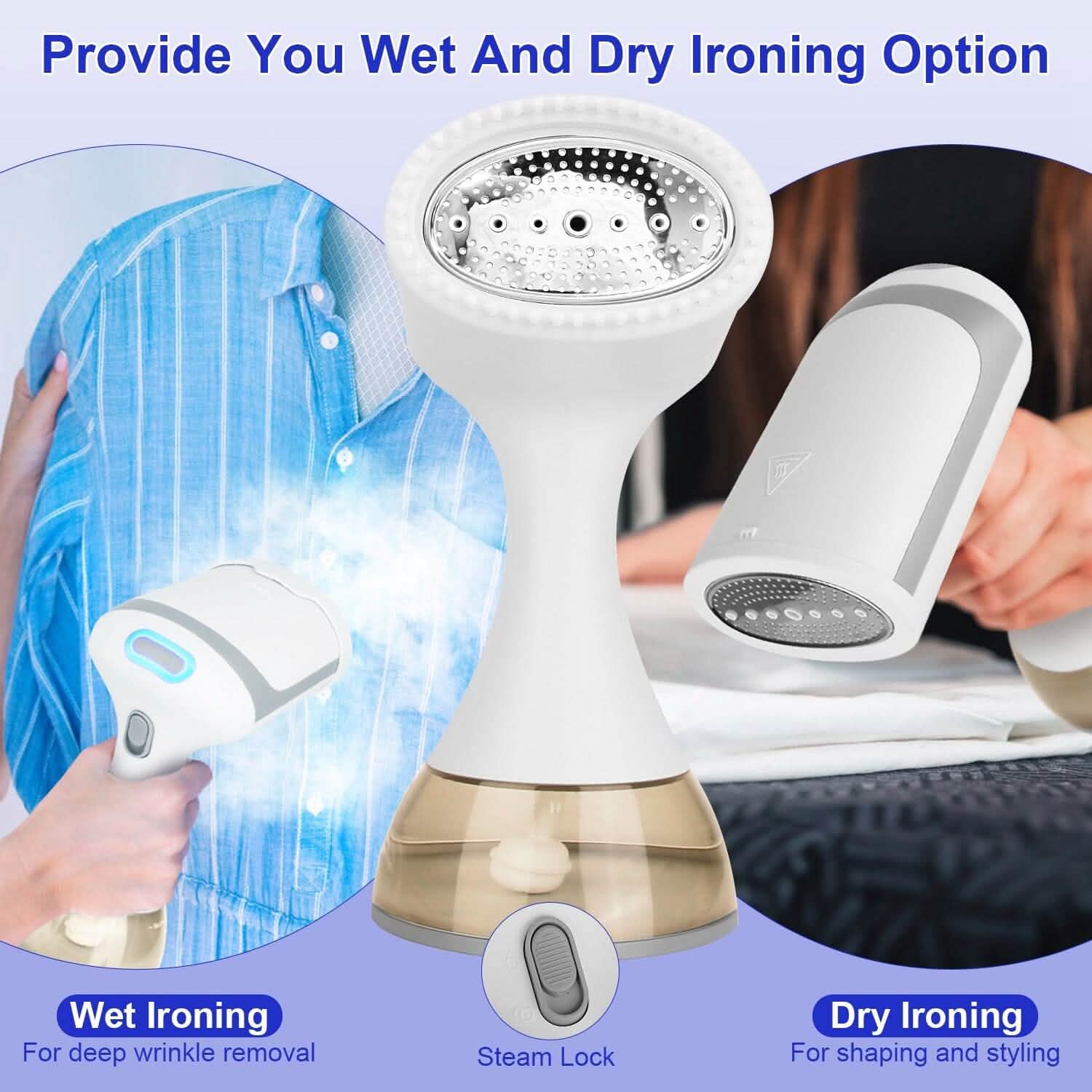 1500W Garment Steamer Portable Handheld Fabric Steamer with Lint Brush Removable 350ml Water Tank DailySale