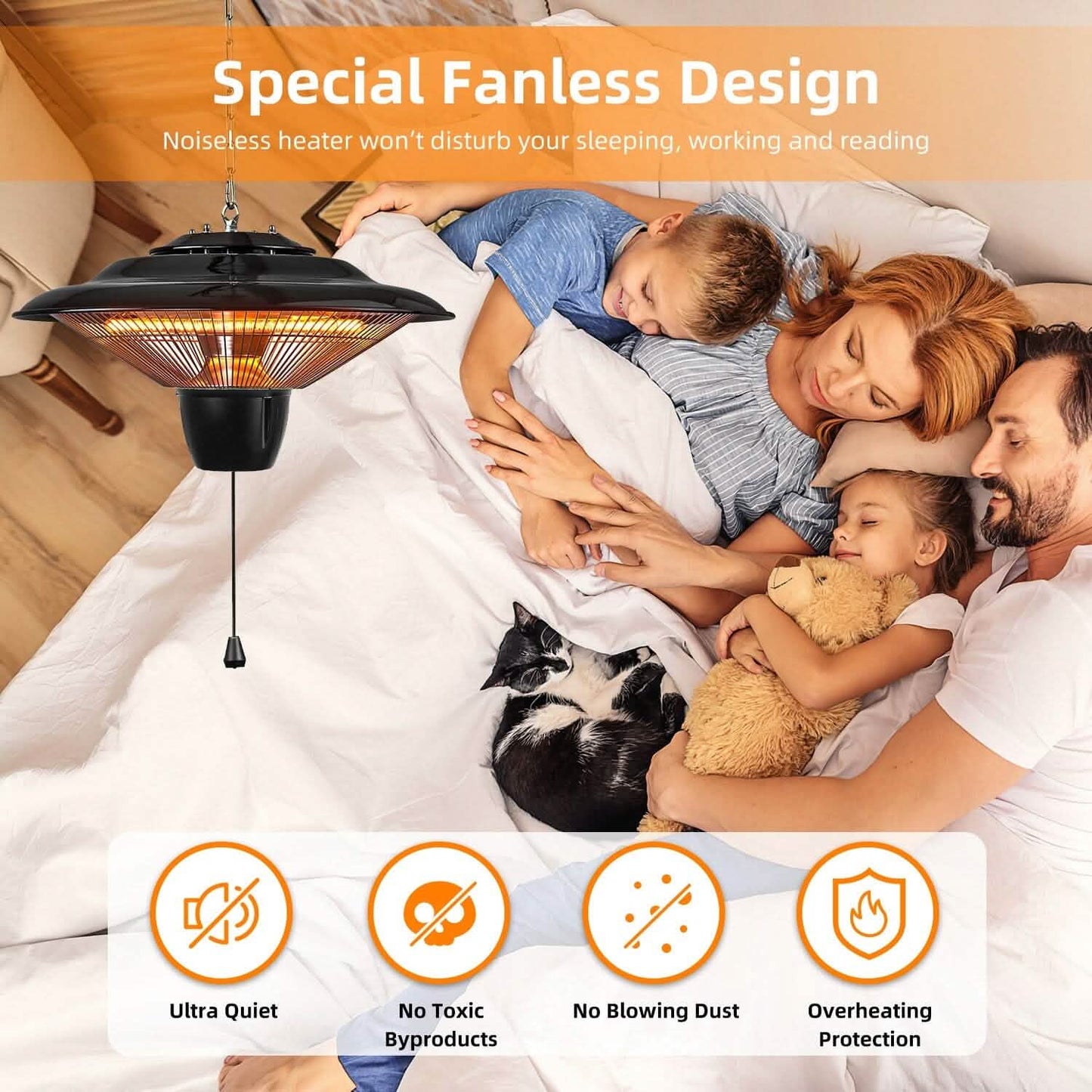 1500W Outdoor Hanging Patio Ultra-Quiet Electric Heating Lamp DailySale