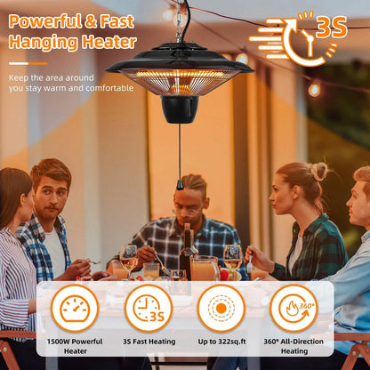 1500W Outdoor Hanging Patio Ultra-Quiet Electric Heating Lamp DailySale