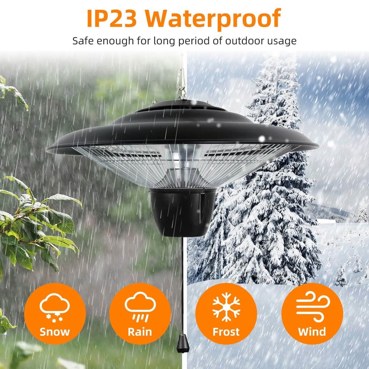 1500W Outdoor Hanging Patio Ultra-Quiet Electric Heating Lamp DailySale
