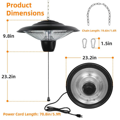 1500W Outdoor Hanging Patio Ultra-Quiet Electric Heating Lamp DailySale