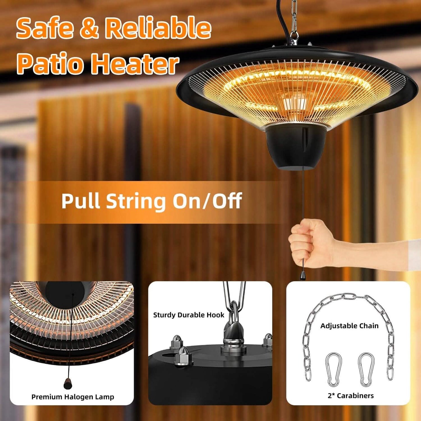 1500W Outdoor Hanging Patio Ultra-Quiet Electric Heating Lamp DailySale