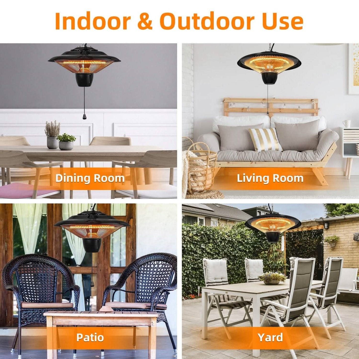 1500W Outdoor Hanging Patio Ultra-Quiet Electric Heating Lamp DailySale
