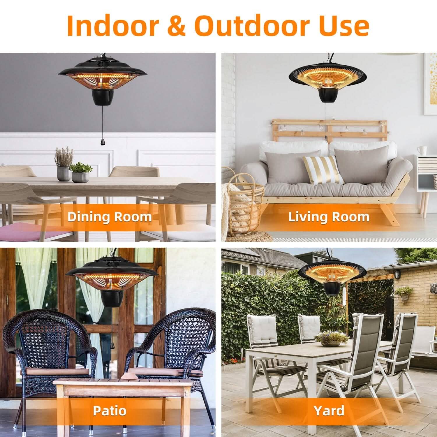 1500W Outdoor Hanging Patio Ultra-Quiet Electric Heating Lamp DailySale