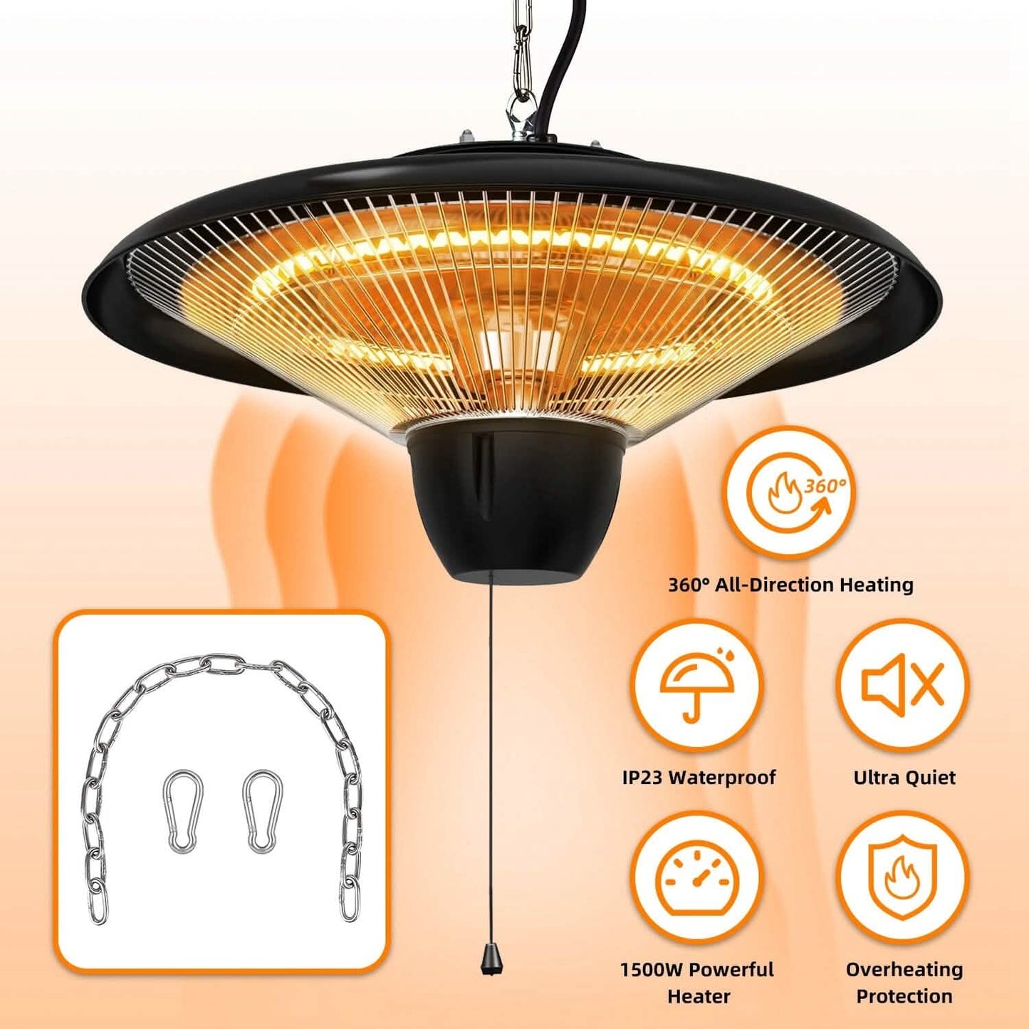 1500W Outdoor Hanging Patio Ultra-Quiet Electric Heating Lamp DailySale