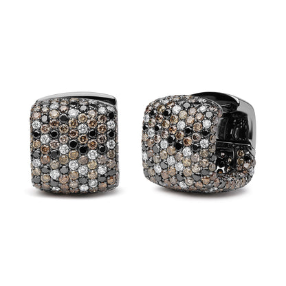Black Rhodium Plated 18K White Gold 12 5/8 Cttw Multi Color Diamond Square Domed Huggie Hoop Earrings  (Brown, Black, G-H Color, SI1-SI2 Clarity) Bids.com