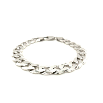 Rhodium Plated 11.6mm Sterling Silver Curb Style Bracelet Bids.com