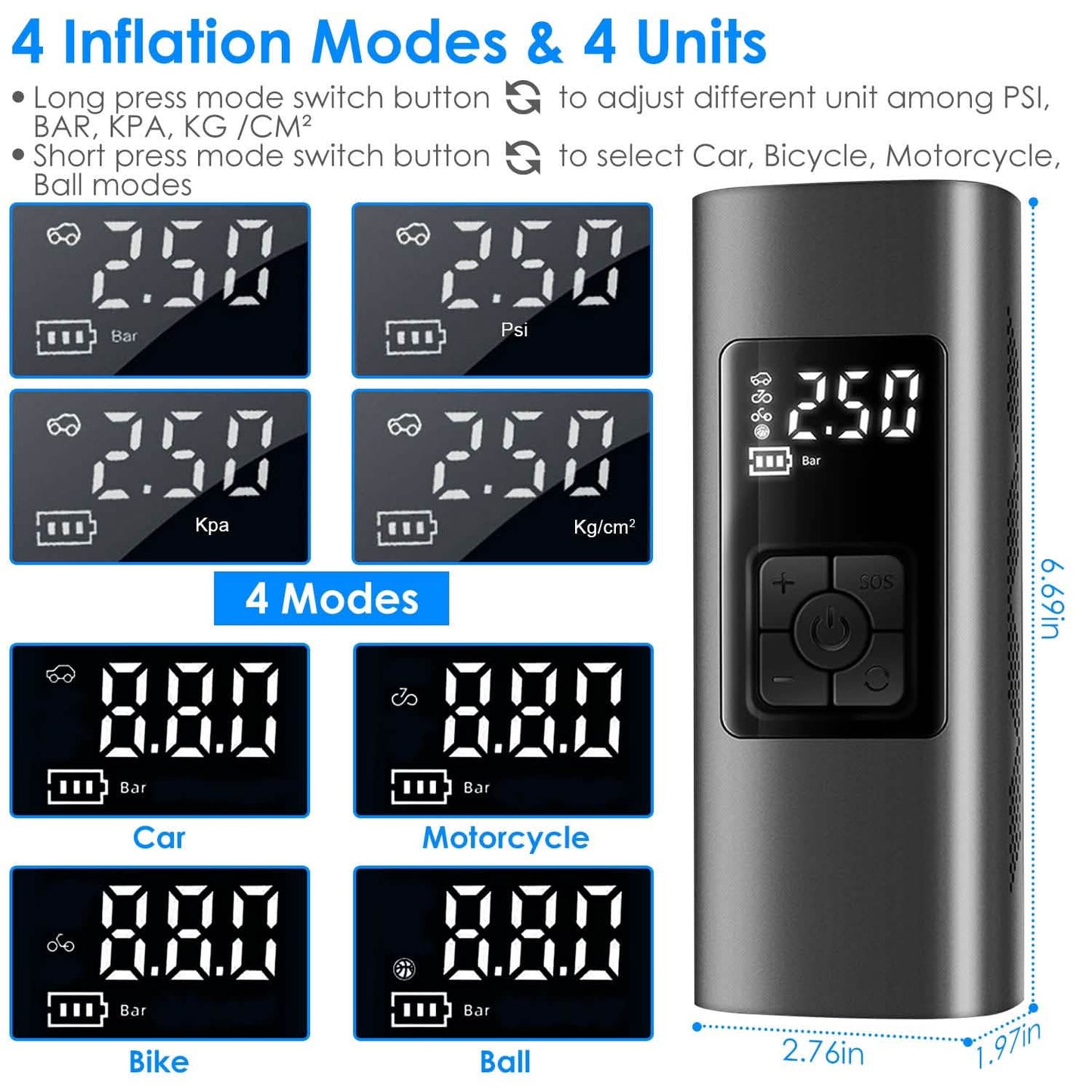 150PSI Cordless Car Tire Pump 6000mAh Rechargeable Tire Inflator DailySale