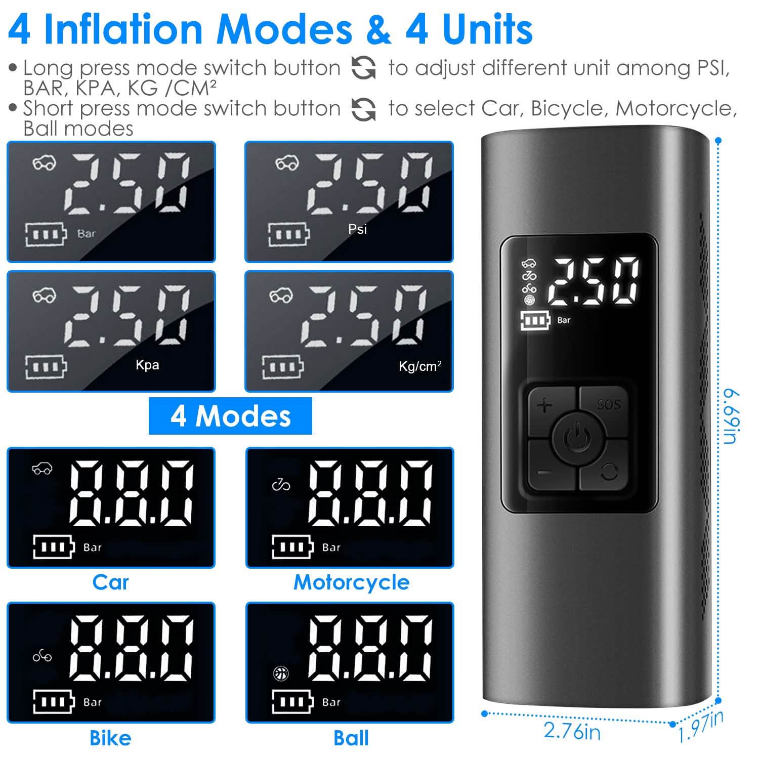 150PSI Cordless Car Tire Pump 6000mAh Rechargeable Tire Inflator DailySale