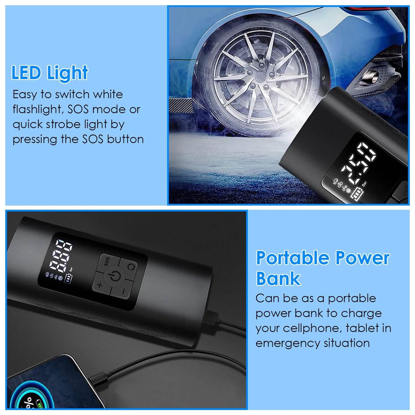 150PSI Cordless Car Tire Pump 6000mAh Rechargeable Tire Inflator DailySale
