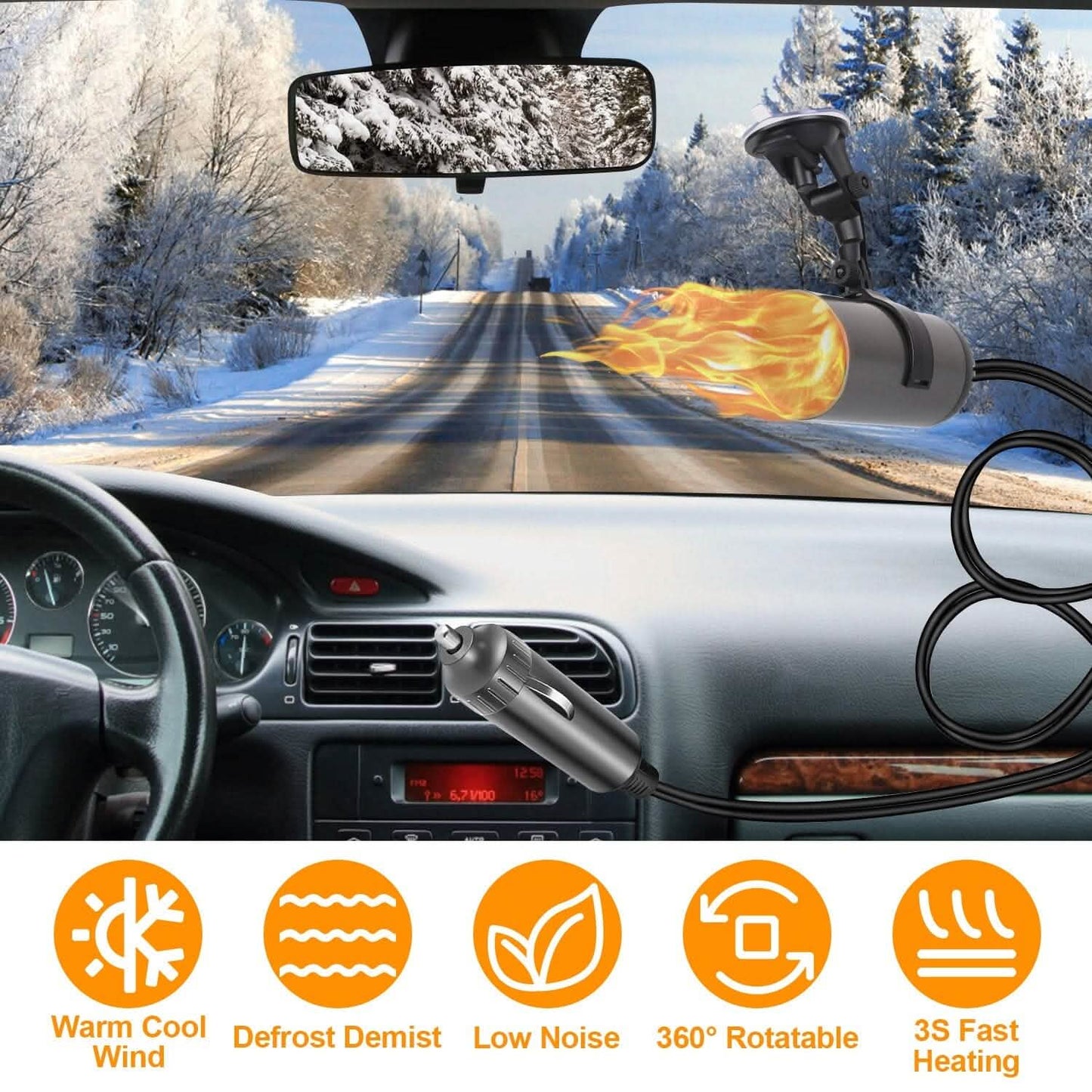 150W Portable Car Heater 2-in-1 Heating Cooling Fan Rotatable Demister Defroster DailySale