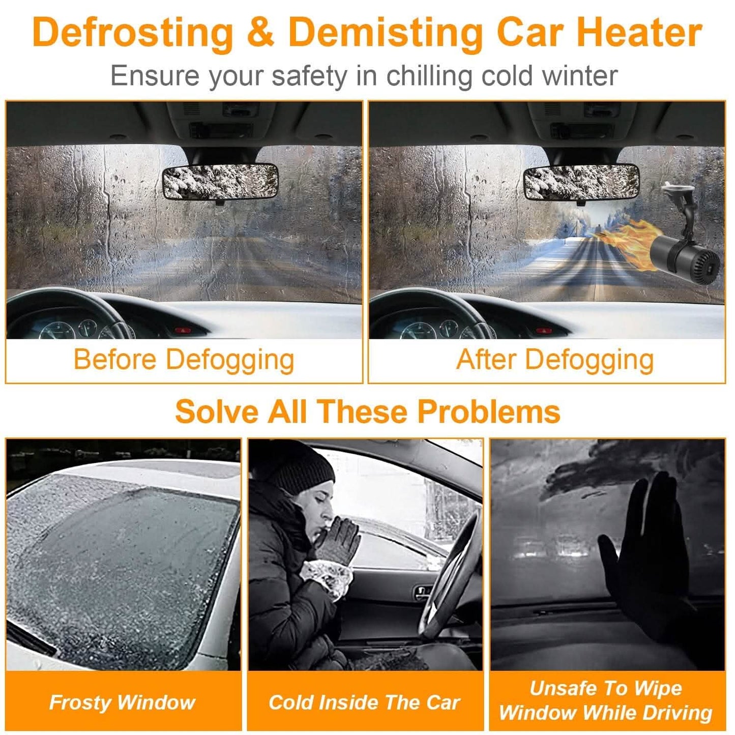 150W Portable Car Heater 2-in-1 Heating Cooling Fan Rotatable Demister Defroster DailySale