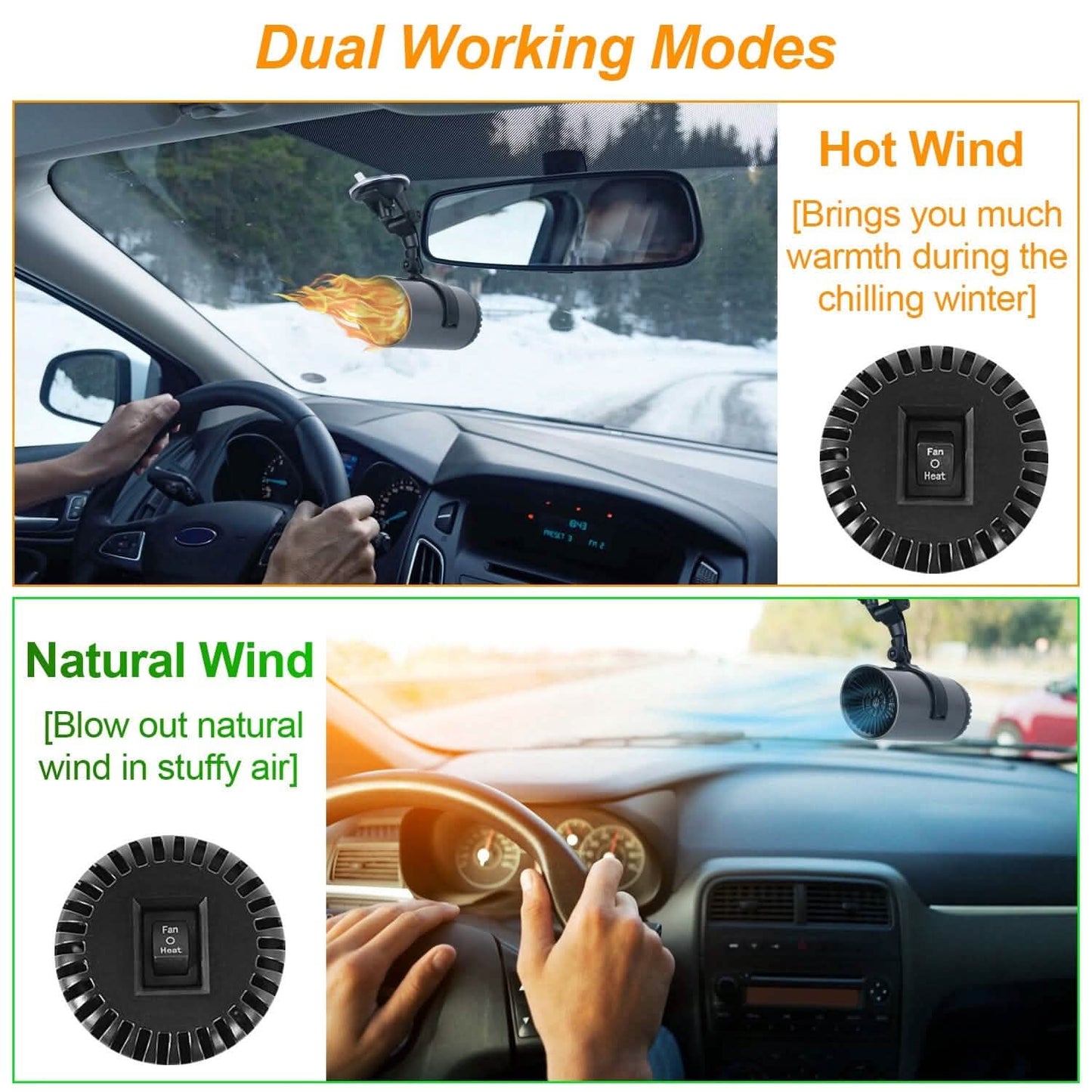 150W Portable Car Heater 2-in-1 Heating Cooling Fan Rotatable Demister Defroster DailySale