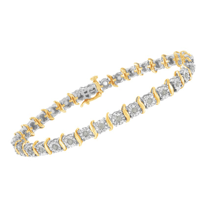 Two-Tone 10K Yellow Gold over .925 Sterling Silver 1.0 Cttw Diamond S-Curve Link Miracle-Set Tennis Bracelet (I-J Color, I3 Clarity) - 7" Bids.com