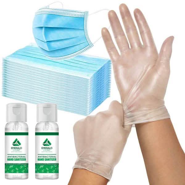 152-Piece: Gloves, Mask & Hand Sanitizer Family Protective Kit DailySale
