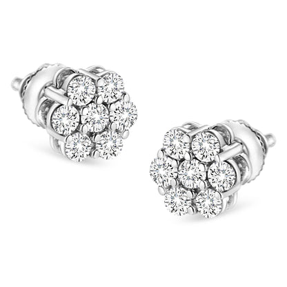 14K White Gold 1/2 cttw Round-Cut Diamond Floral Stud Earrings (I-J Color, SI2-I1 Clarity) Bids.com