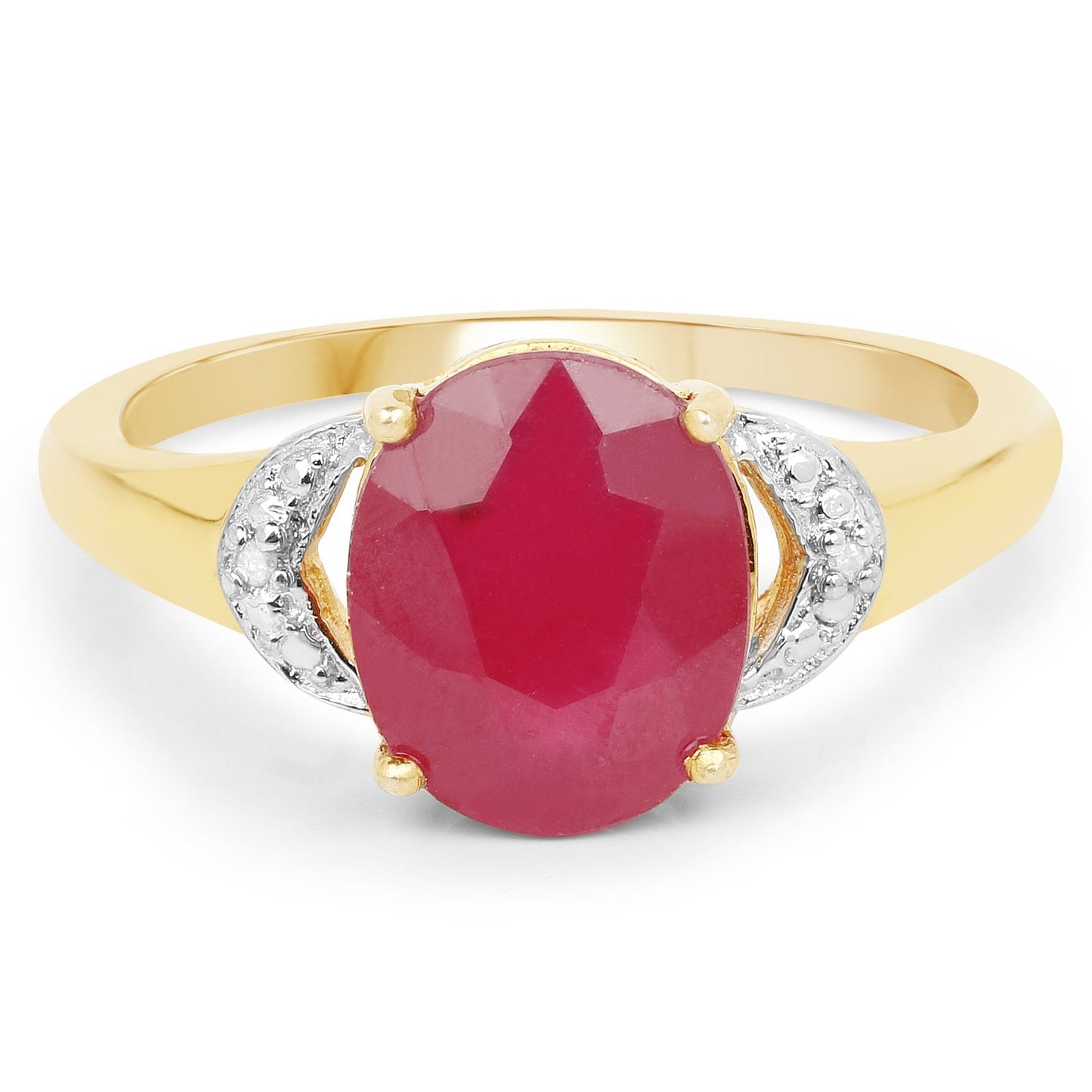 14K Yellow Gold Plated 4.01 Carat Glass Filled Ruby and White Diamond .925 Sterling Silver Ring Bids.com