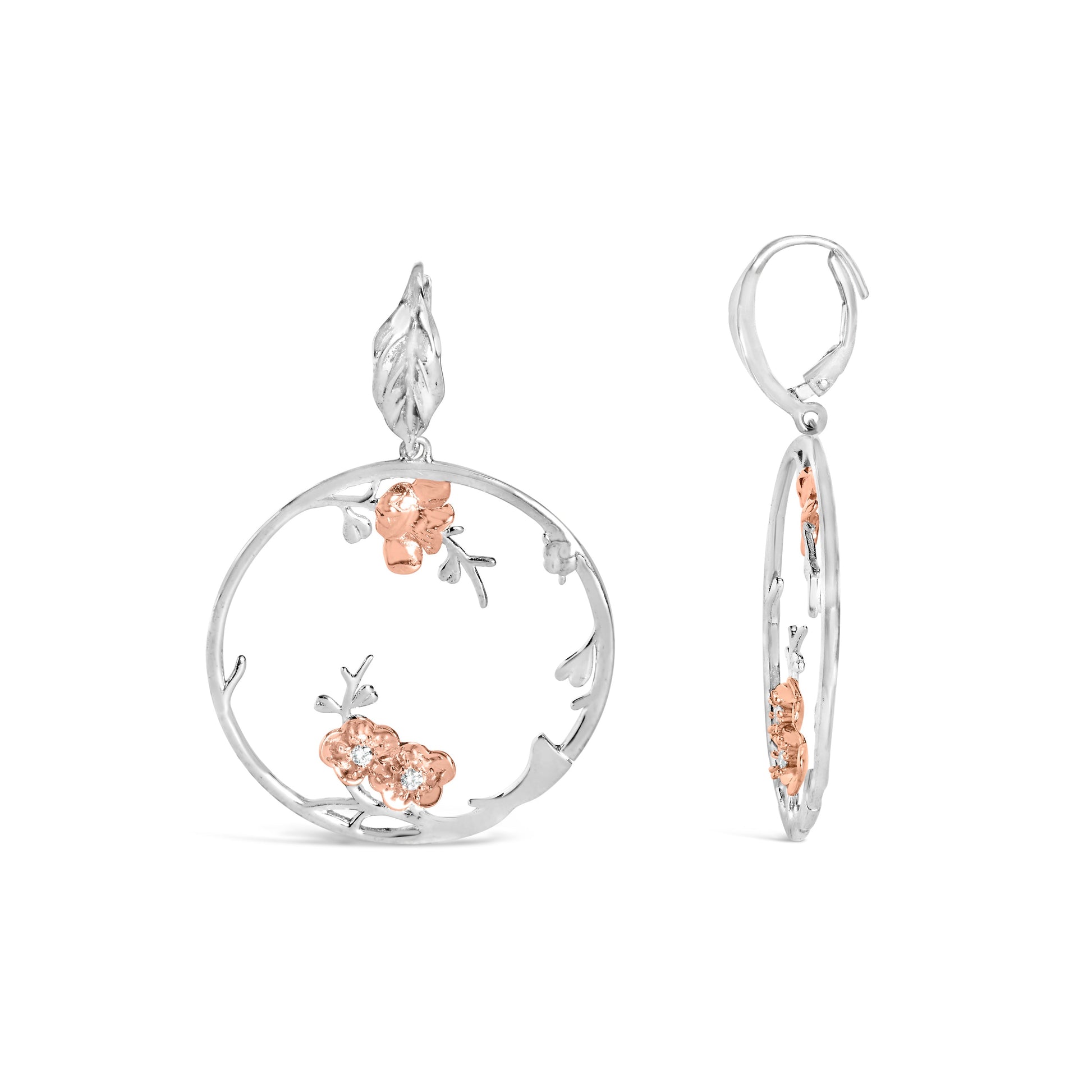 Rose Gold Plated .925 Sterling Silver 1/10 Cttw Diamond Floral Hoop Earrings (I-J Color, SI1-SI2 Clarity) Bids.com