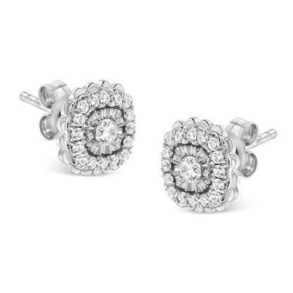 .925 Sterling Silver 1/2 Cttw Round-Cut Diamond Halo Cluster Stud Earring (I-J Color, I2-I3 Clarity) Bids.com