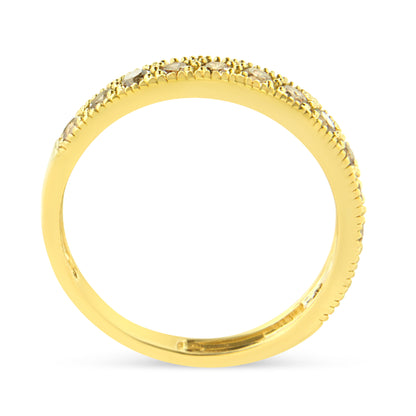 IGI Certified 1/2 Cttw Diamond 10K Yellow Gold Prong Set Beaded Milgrain Band Style Ring (J-K Color, I2-I3 Clarity) - Size 7 Bids.com