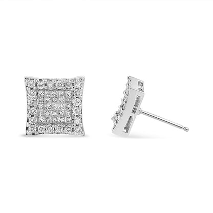 14K White Gold 1.00 Cttw Princess And Round-Cut Diamond Square Stud Earrings (G-H Color, SI1-SI2 Clarity) Bids.com