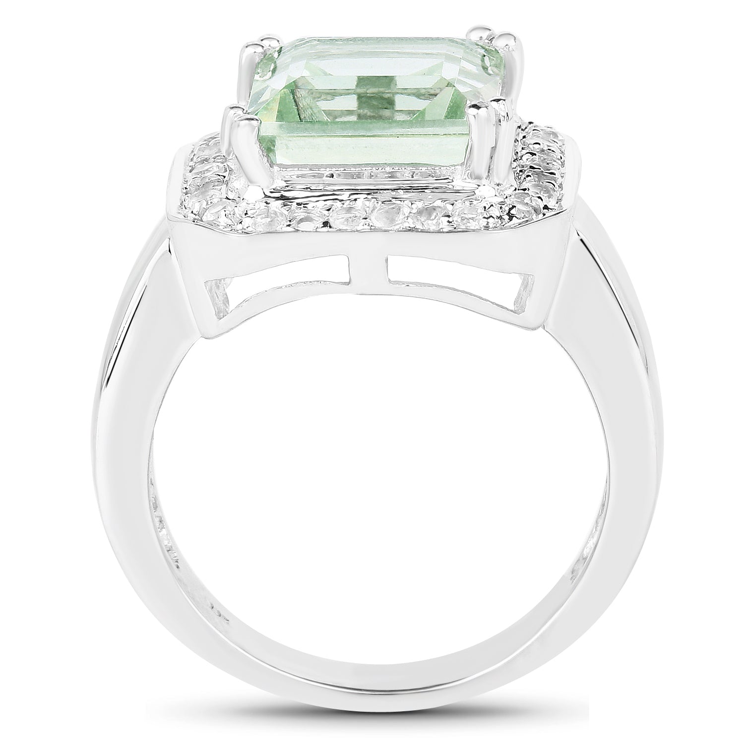 5.21 Carat Genuine Green Amethyst and White Topaz .925 Sterling Silver Ring Bids.com