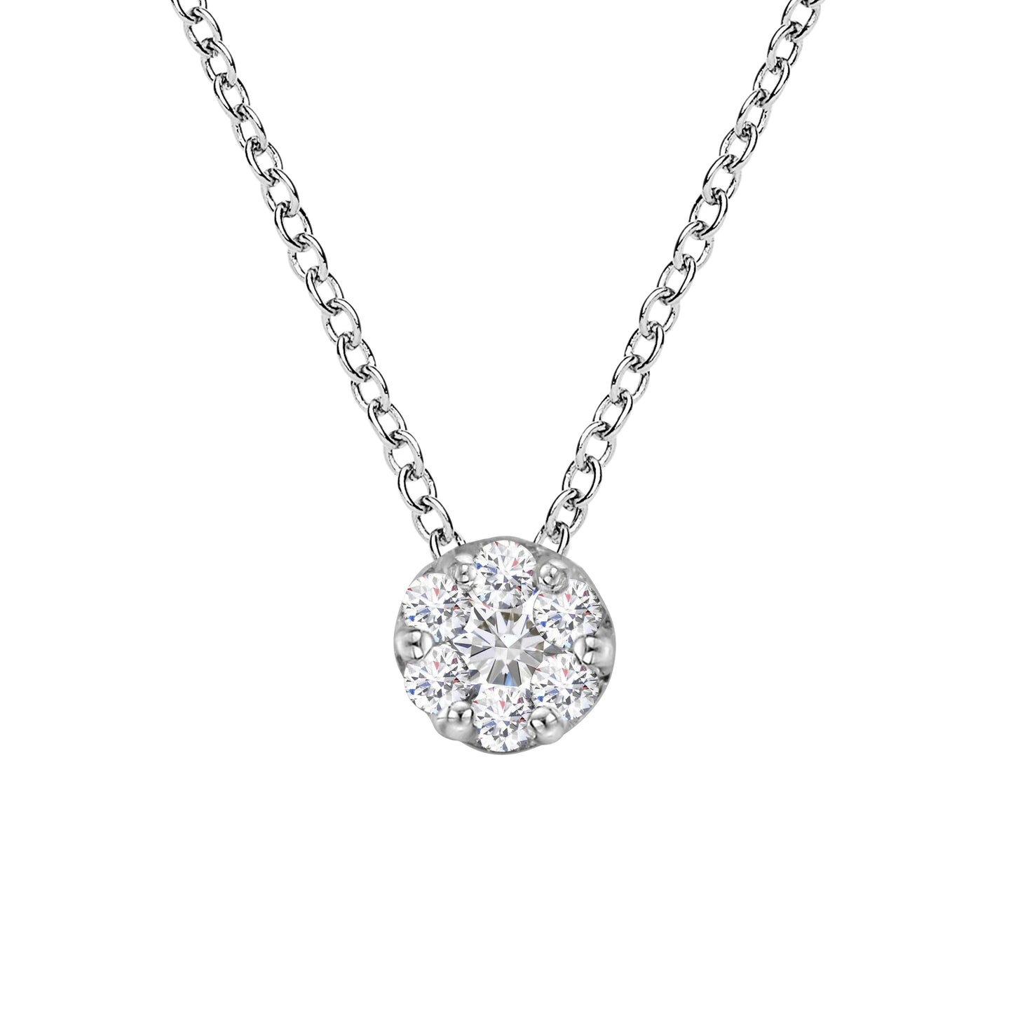 14K White Gold 1/4 Cttw Shared Prong Set Round-Ct Diamond 7 Stone Floral Cluster 18" Pendant Necklace (H-I Color, SI2-I1 Clarity) Bids.com