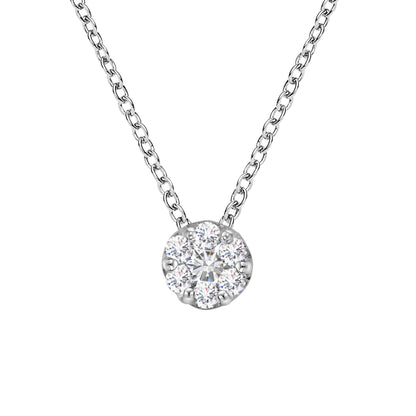 14K White Gold 1/4 Cttw Shared Prong Set Round-Ct Diamond 7 Stone Floral Cluster 18" Pendant Necklace (H-I Color, SI2-I1 Clarity) Bids.com