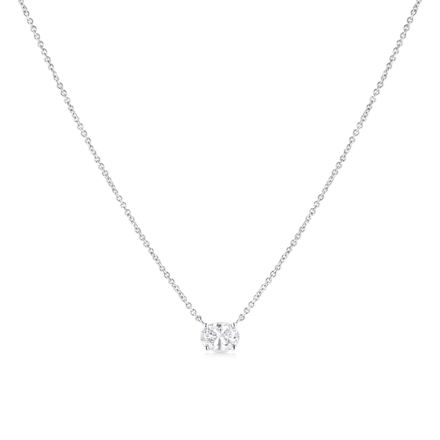 14K White Gold 1/2 Cttw Lab Grown Oval Shape Solitaire Diamond East West 18" Pendant Necklace (E-F Color, VS1-VS2 Clarity) Bids.com