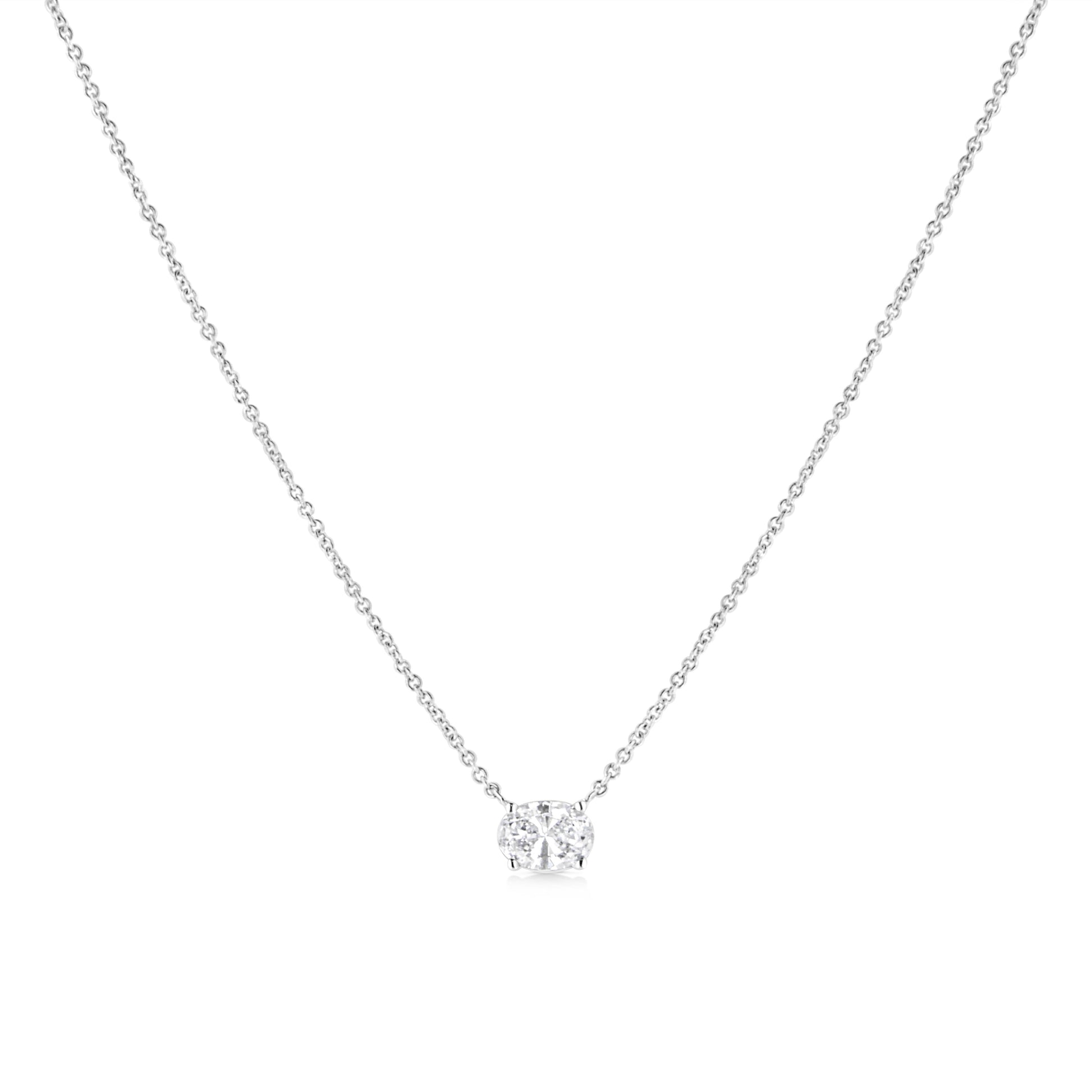 14K White Gold 1/2 Cttw Lab Grown Oval Shape Solitaire Diamond East West 18" Pendant Necklace (E-F Color, VS1-VS2 Clarity) Bids.com