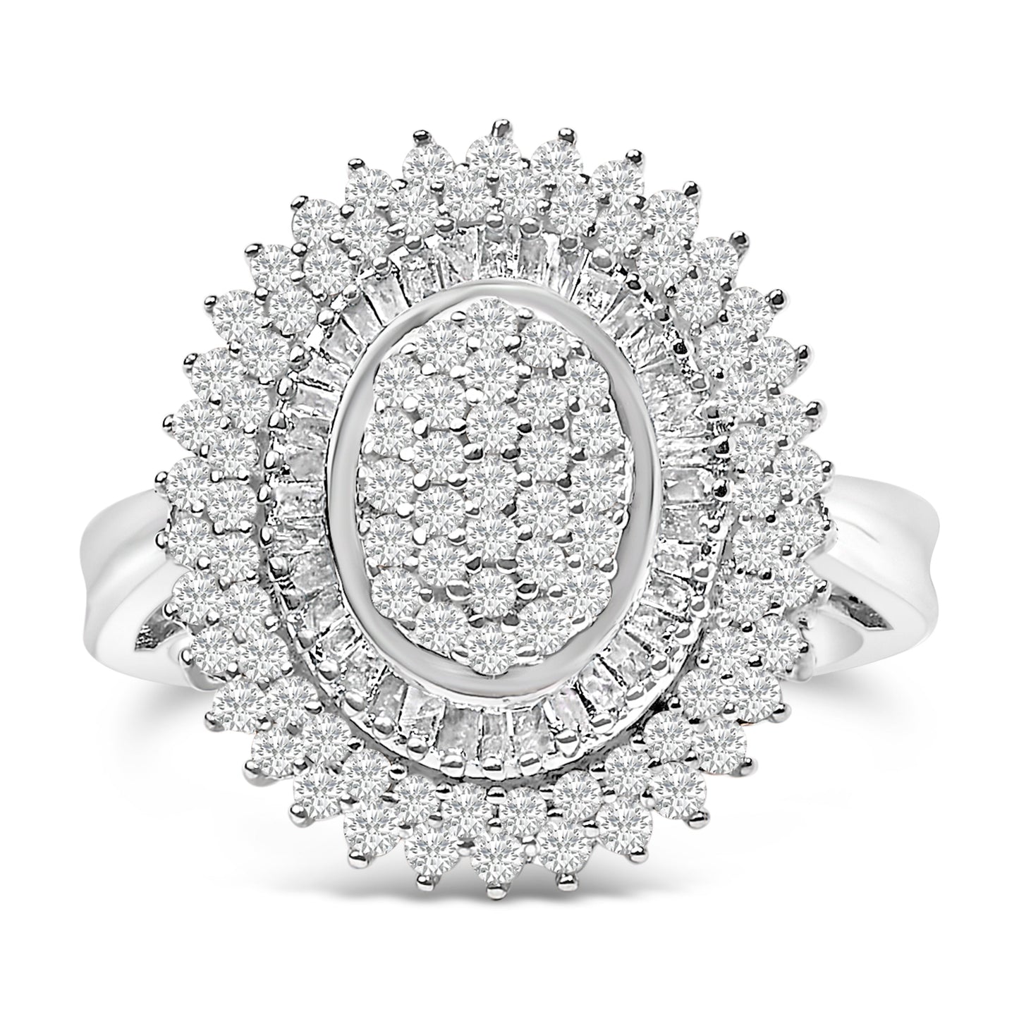 Sterling Silver 2.0 Cttw Diamond Oval Halo Cocktail Ring Bids.com
