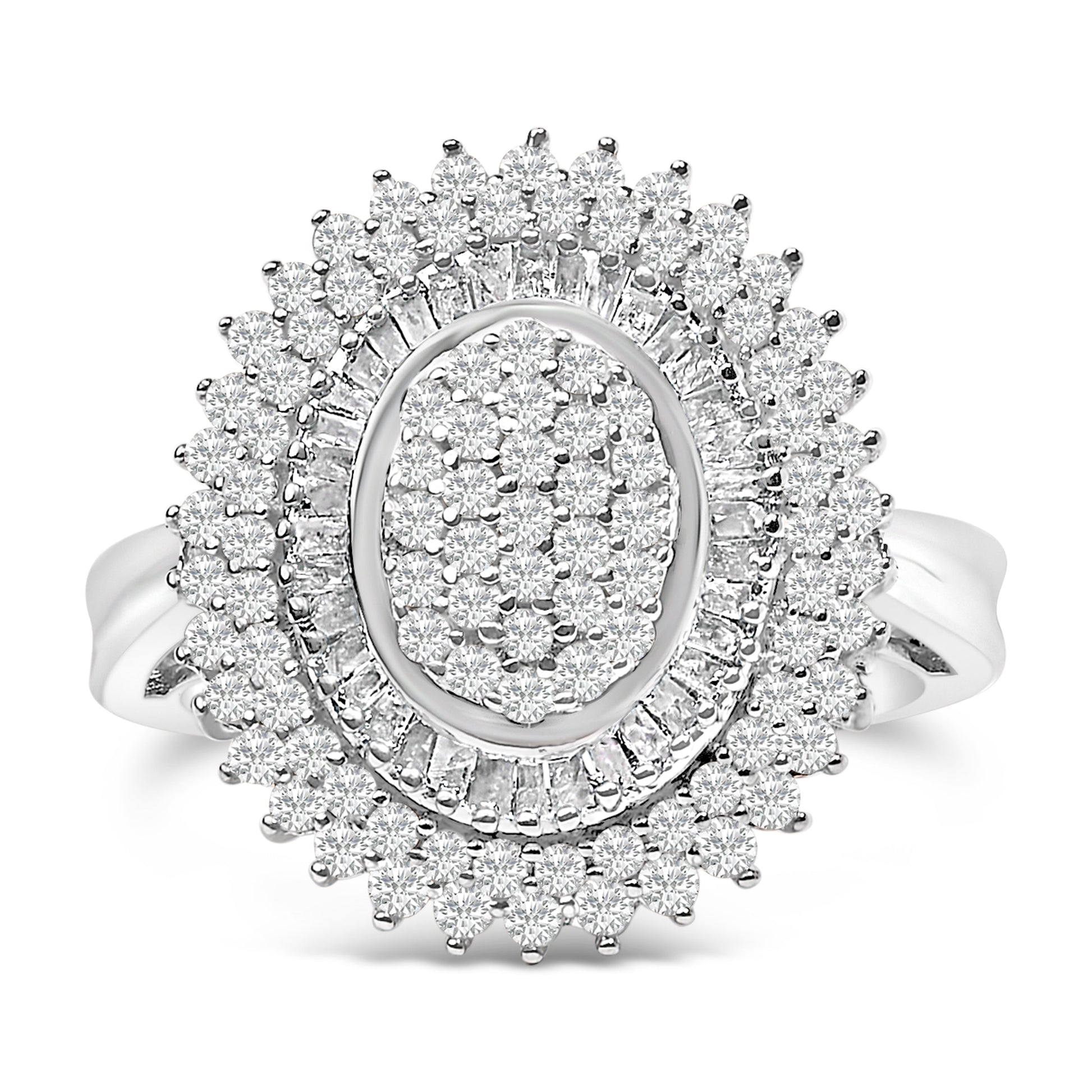 Sterling Silver 2.0 Cttw Diamond Oval Halo Cocktail Ring Bids.com