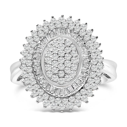 Sterling Silver 2.0 Cttw Diamond Oval Halo Cocktail Ring Bids.com