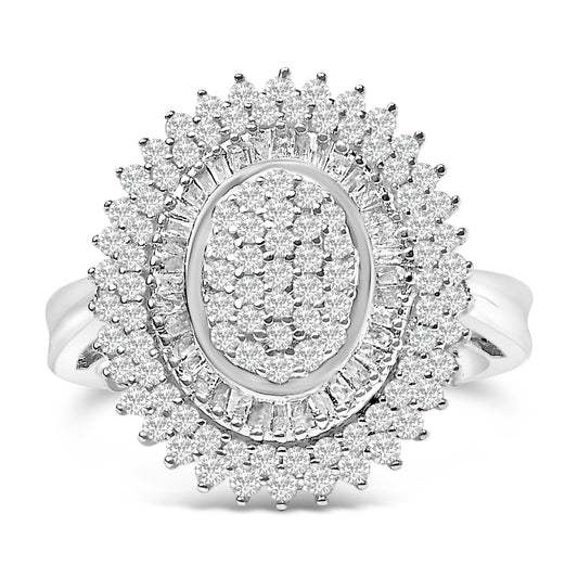 Sterling Silver 2.0 Cttw Diamond Oval Halo Cocktail Ring Bids.com