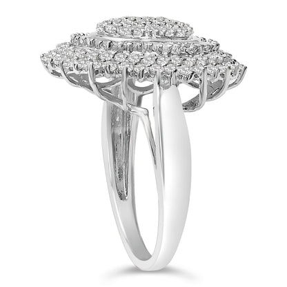 Sterling Silver 2.0 Cttw Diamond Oval Halo Cocktail Ring Bids.com