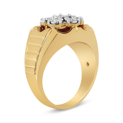 Men's 14K Yellow Gold Plated .925 Sterling Silver 1/3 Cttw Miracle-Set Floral Diamond Cluster Ring (I-J Color, I1-I2 Clarity) - Size 10 Bids.com