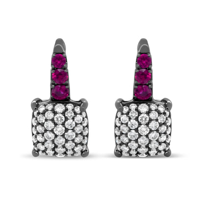 Black Rhodium Plated 18K White Gold 7/8 Cttw Round Diamond and Graduated Red Ruby Drop Earrings (F-G Color, VS1-VS2 Clarity) Bids.com