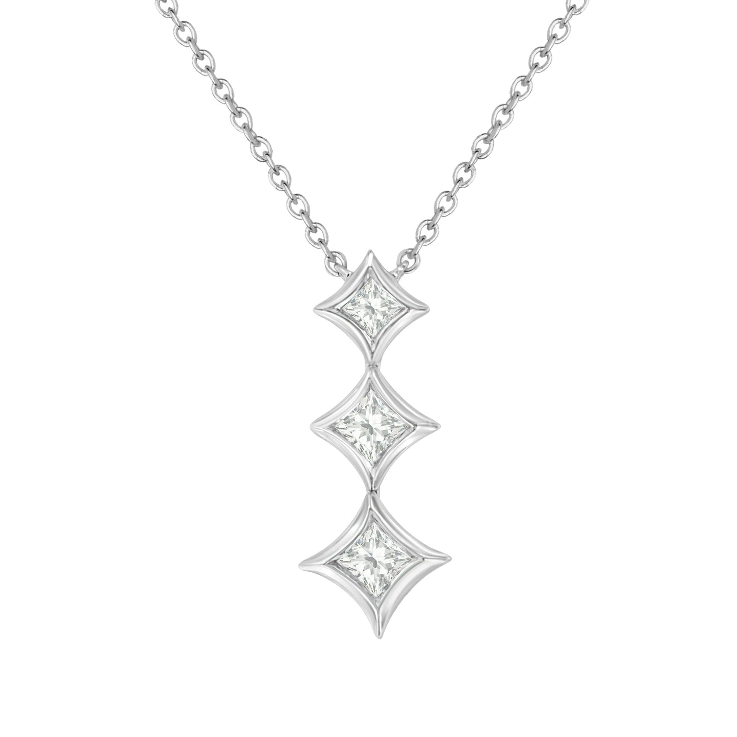 10K White Gold 1/5 Cttw Princess Cut Diamond 3 Stone Drop 18" Pendant Necklace (H-I Color, SI2-I1 Clarity) Bids.com