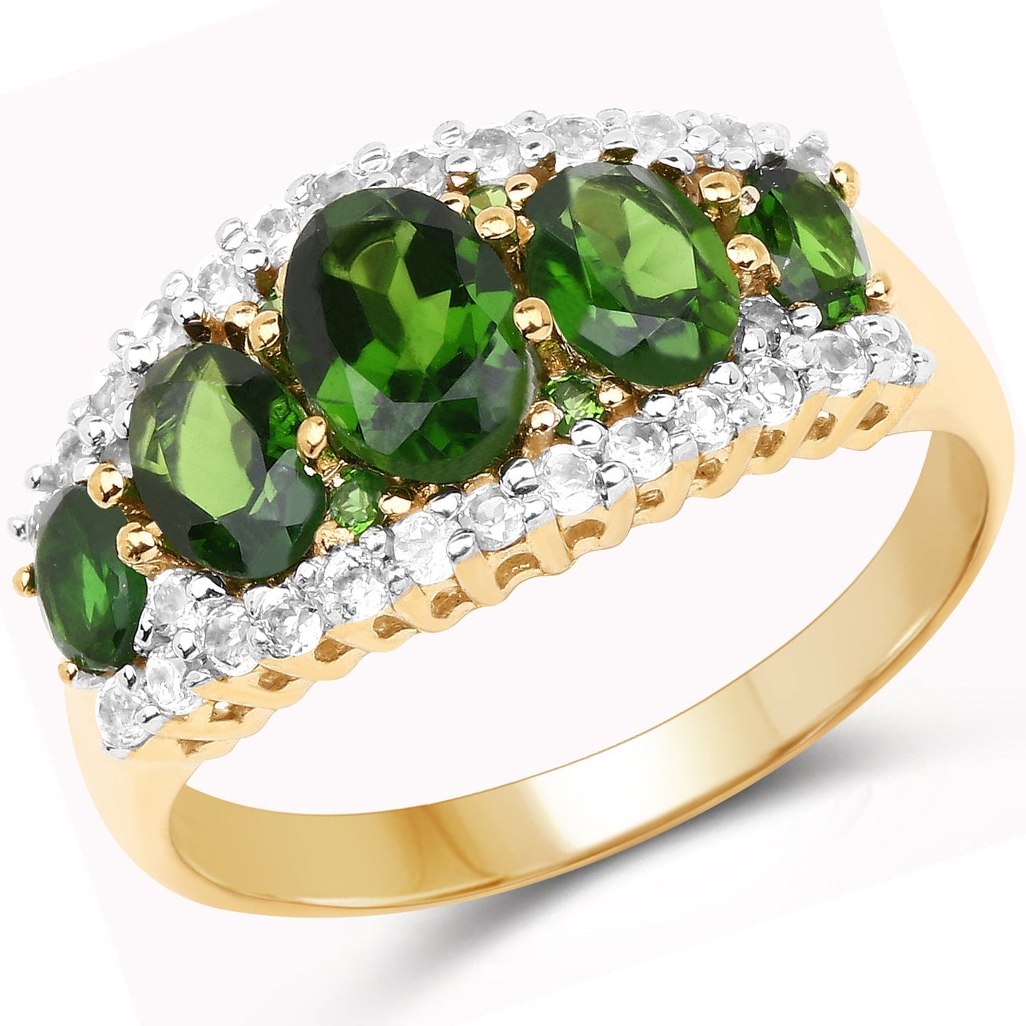 18K Yellow Gold Plated 2.70 Carat Genuine Chrome Diopside and White Topaz .925 Sterling Silver Ring Bids.com