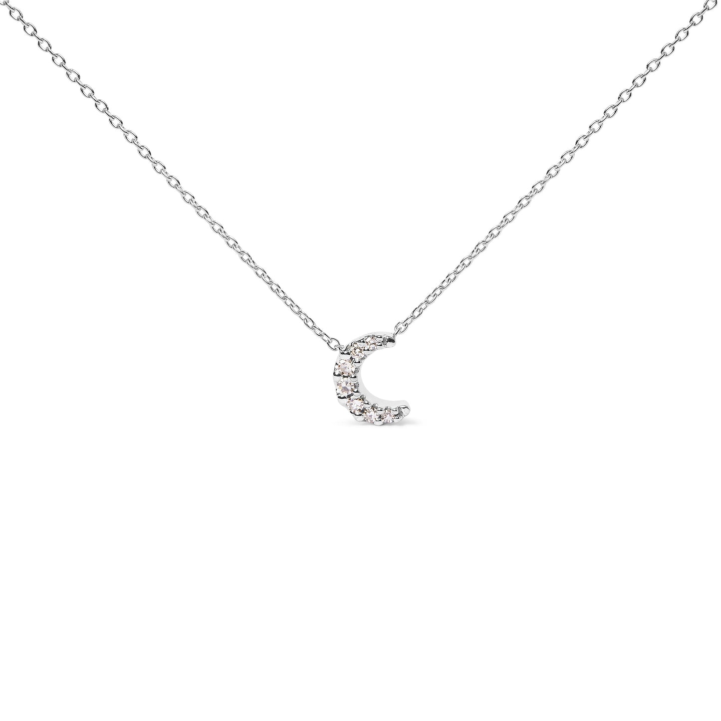 10K White Gold Diamond Accented Crescent Moon Shaped 18" Inch Pendant Necklace (H-I Color, I1-I2 Clarity) Bids.com